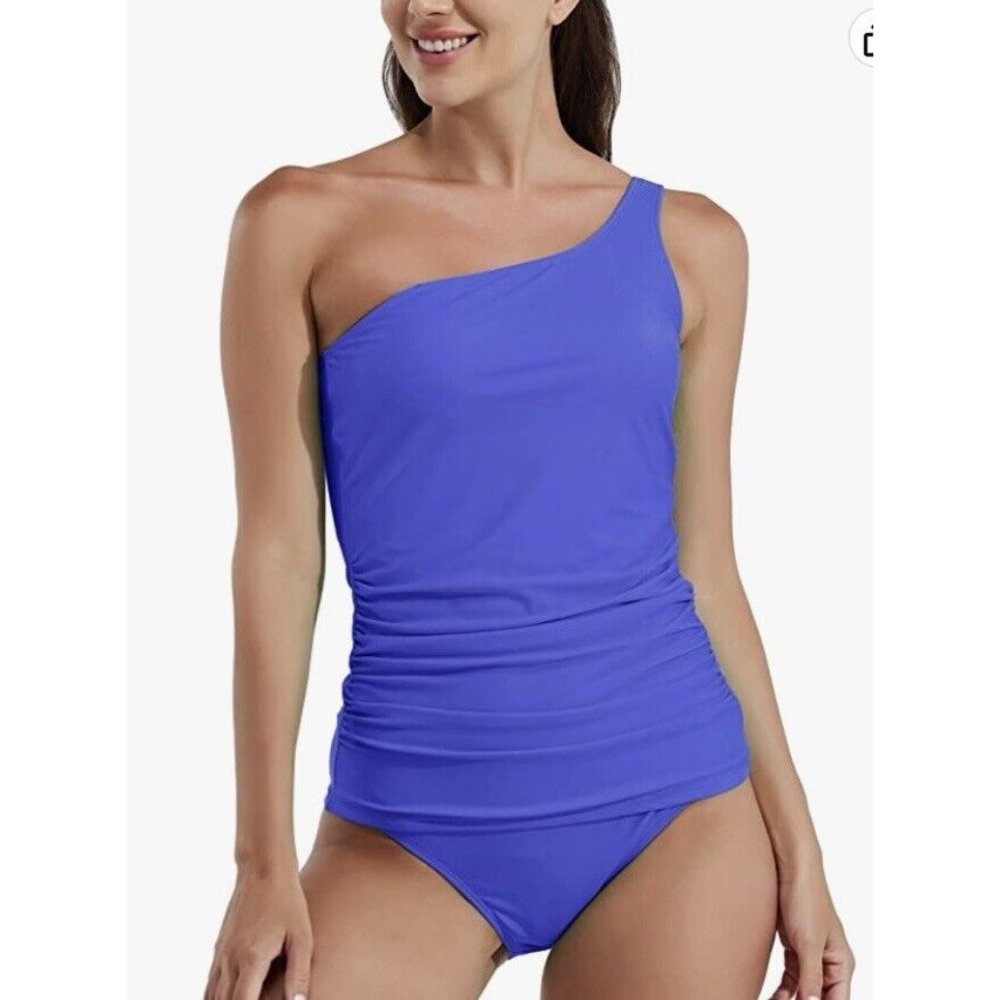 Willit Women’s Tankini Swimsuit Dark Lavender Size Small One Shoulder